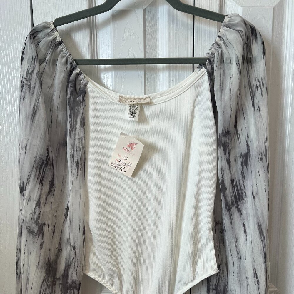 Creme Bodysuit with Ruffle Sleeves